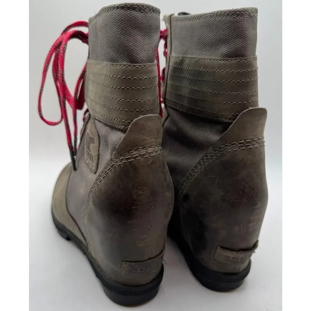 Sorel Gray Lexie Wedge Boots Women's Size‎ 10 NL3046 EUC Grey Pink Lace